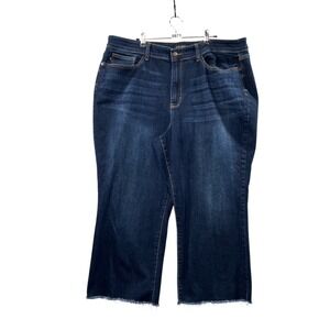 JUDY BLUE Wide Leg Denim Jeans Size 22W Dark Wash Raw Hem Stretch Tummy Control